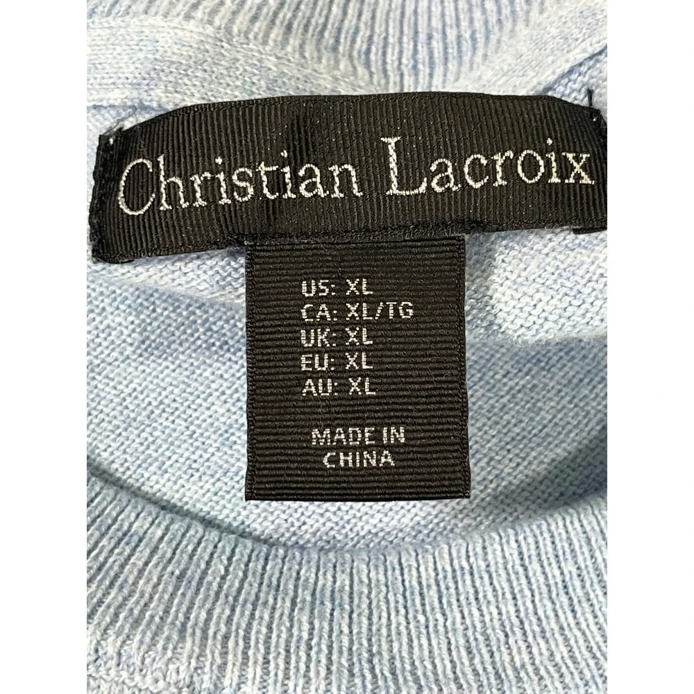 Christian Lacroix Pima Cotton Silk Cashmere Crew Neck Sweater Men XL Ice Blue‎